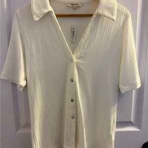 Madewell Cream Ribbed Button-Up Shirt